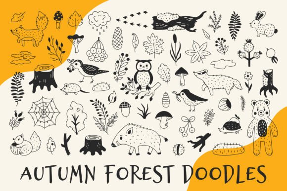 Autumn Forest Doodles Fall PNG Clipart