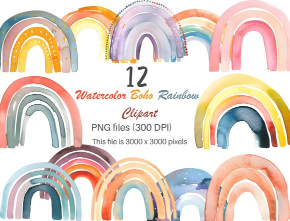 Bohemian Rainbow Watercolor Collection: Add Color and Charm to Your Creative Projects