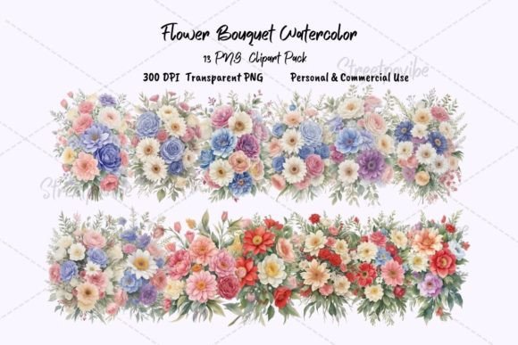 Colorful Flower Bouquet Watercolor PNGs: A Versatile Design Resource