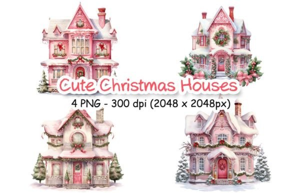 Cute Christmas Houses PNG Files
