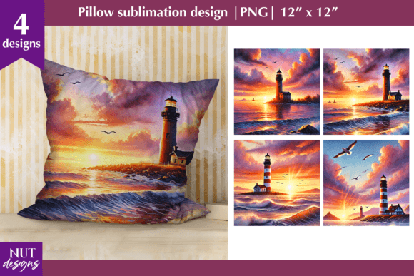 Lighthouse Pillow, Watercolor Lighthouse
