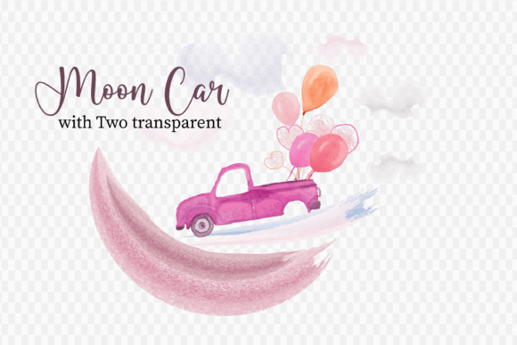 Moon Car Clipart on Watercolor Illustrat