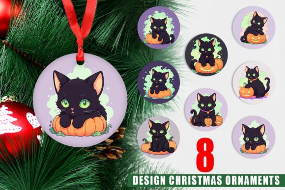 Ornament Black Cat and Pumpkin