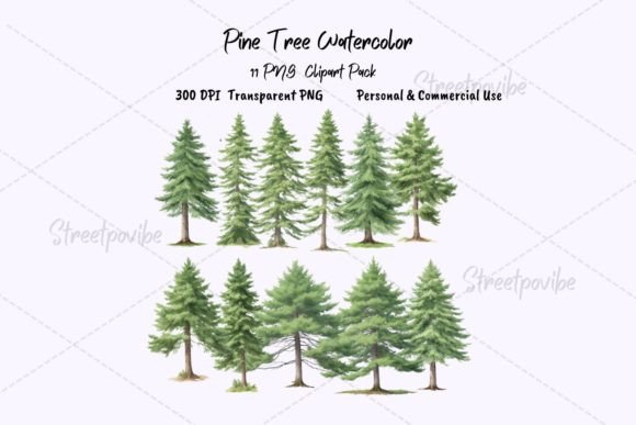 Pine Tree Watercolor Clipart: A Versatile PNG Pack