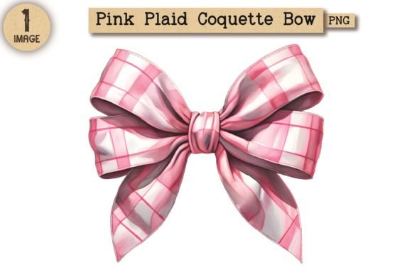 Pink Plaid Coquette Bow Clipart PNG 6