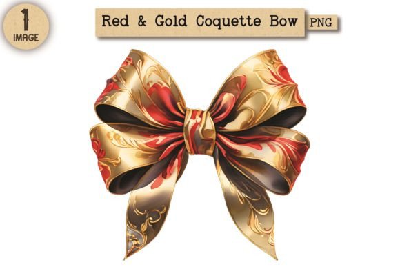 Red and Gold Coquette Bow PNG Clipart 5