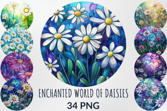 Stained Glass Enchanted World of Daisies: A Modern Creative Asset