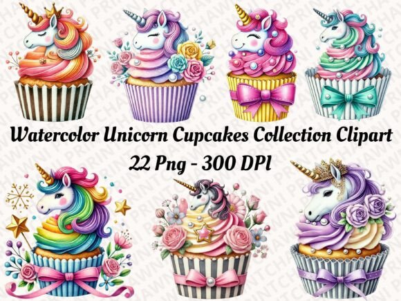 Unicorn Cupcakes Collection Clipart PNG: A Versatile Digital Asset for Creative Projects