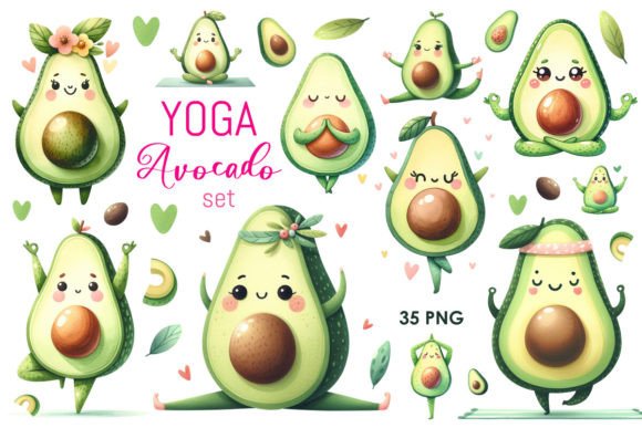 Watercolor Yoga Avocado Set: Creative PNG Clipart